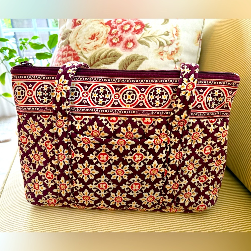 Vera Bradley Floral Patterned Tote Bag - Brown, Orange, Cream and Gold.